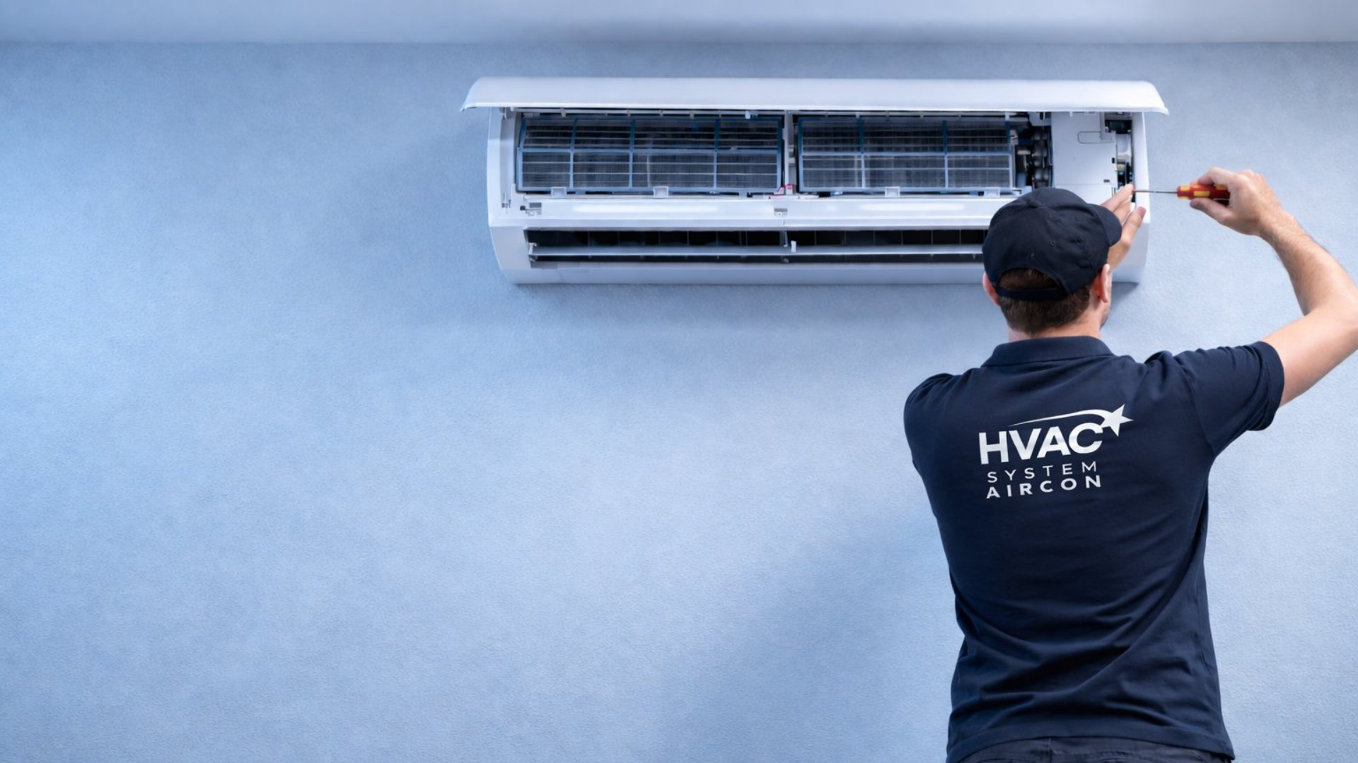 HVAC System Aircon technician servicing ductable AC unit